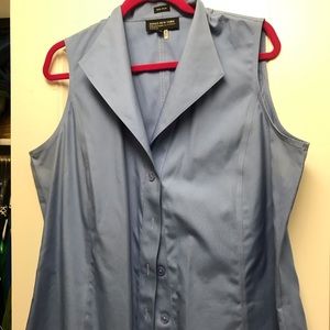 Jones New York flap collar light blue no-iron top.